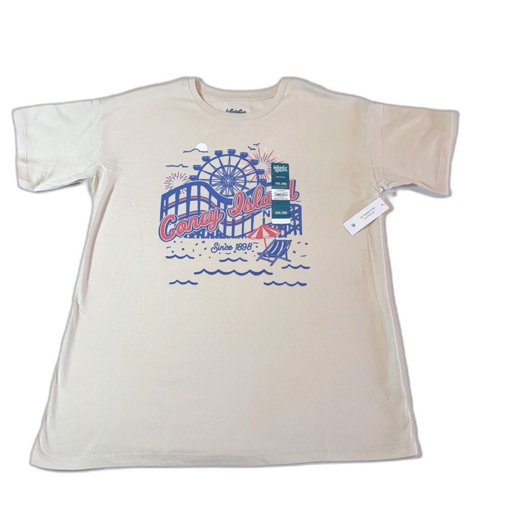 Wonder Nation Girls XXL (18) Beige Coney Island Graphic Cotton Tee NWT